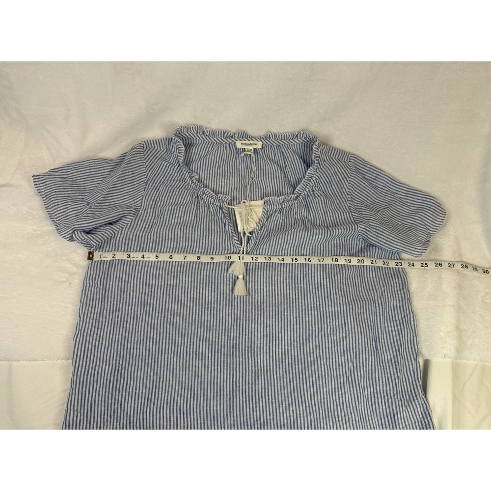 NWT BeachLunchLounge Striped Peasant Top XL Blue White Boho Tassel Tie Resort - Picture 5 of 11